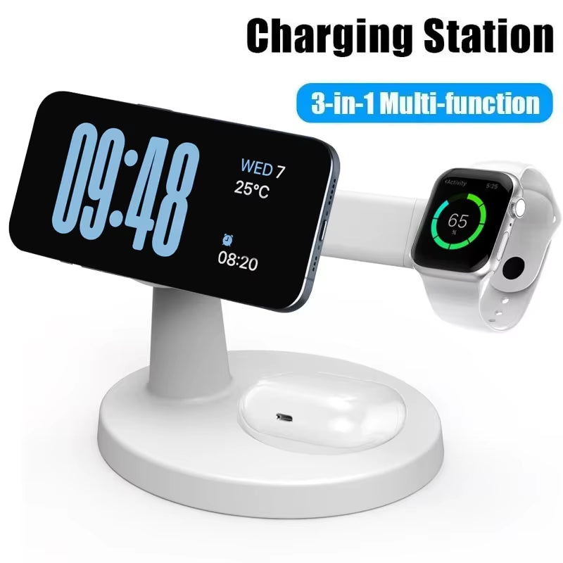 3 in 1 Magnetic Wireless Charger Stand for Magsafe Iphone 16 15 14 13 Pro Max Apple Watch 9 8 Airpods Pro Fast Charging Station