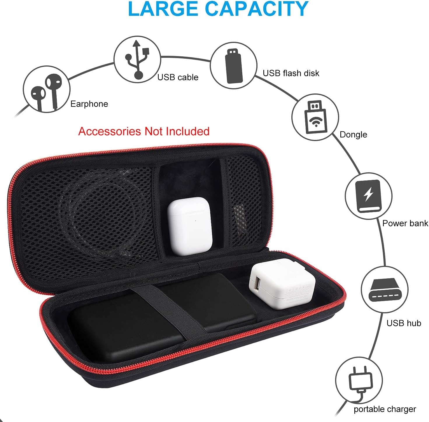 Hard Travel Case Fit for Ravpower 26800/20100/20000Mah, Anker Power Core 26800Mah/Powercore +26800Mah, Dulla M50000 Power Bank 12000Mah, ROMOSS 30000Mah, Lab599 Tx500 Radio by (Large Black)