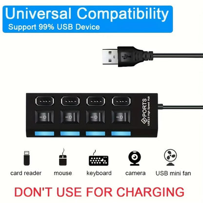 USB 2.0 Hub 4/7 Port Splitter Power Adapter with ON/OFF Switch Multiple Expander HUB for PC Laptop Macbook Desktop Accessories