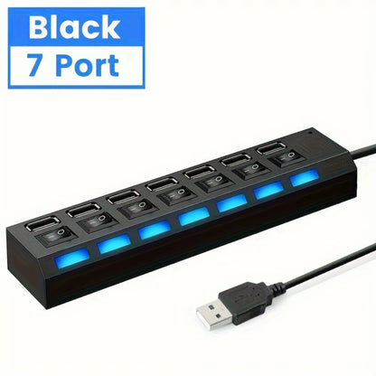 USB 2.0 Hub 4/7 Port Splitter Power Adapter with ON/OFF Switch Multiple Expander HUB for PC Laptop Macbook Desktop Accessories
