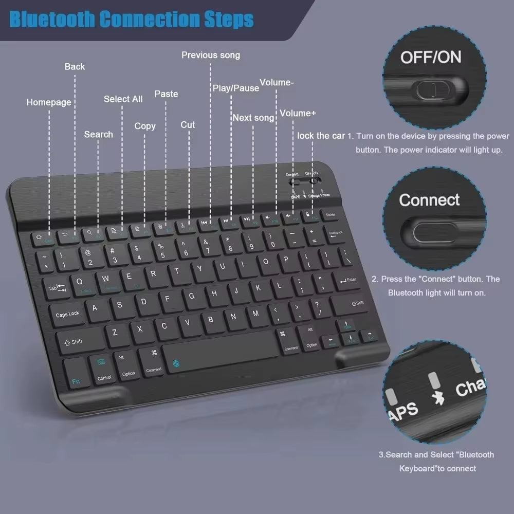 7/10Inch Bluetooth 5.1 Keyboard Mini Wireless Keyboard for Ipad Pro Air Notebook Rechargeable Gaming Keyboard for Laptop Tablet