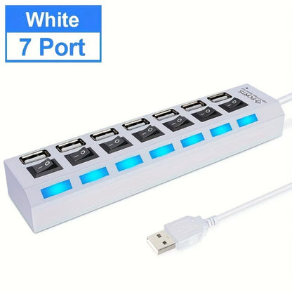 USB 2.0 Hub 4/7 Port Splitter Power Adapter with ON/OFF Switch Multiple Expander HUB for PC Laptop Macbook Desktop Accessories