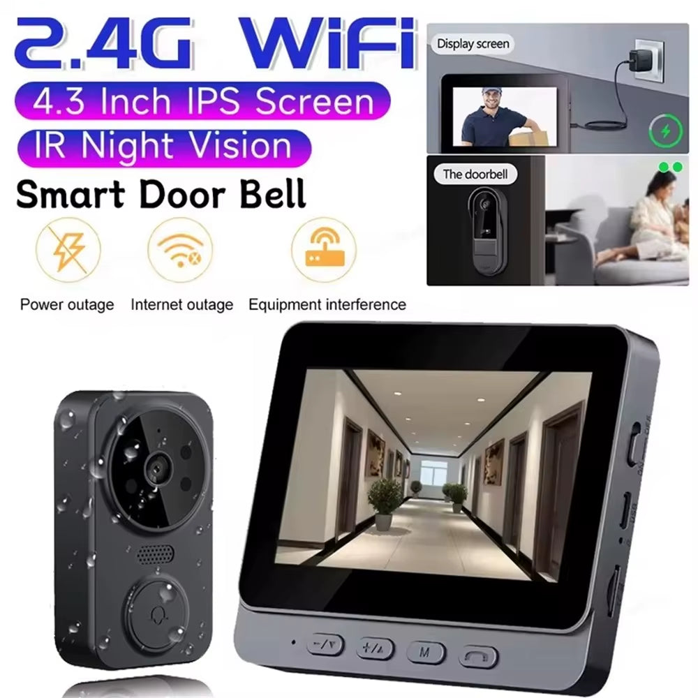 Wireless Video Doorbell Camera Bundle Smart Security System with Night Vision 2.4G Wifi HD Motion Detection and Cloud Storage